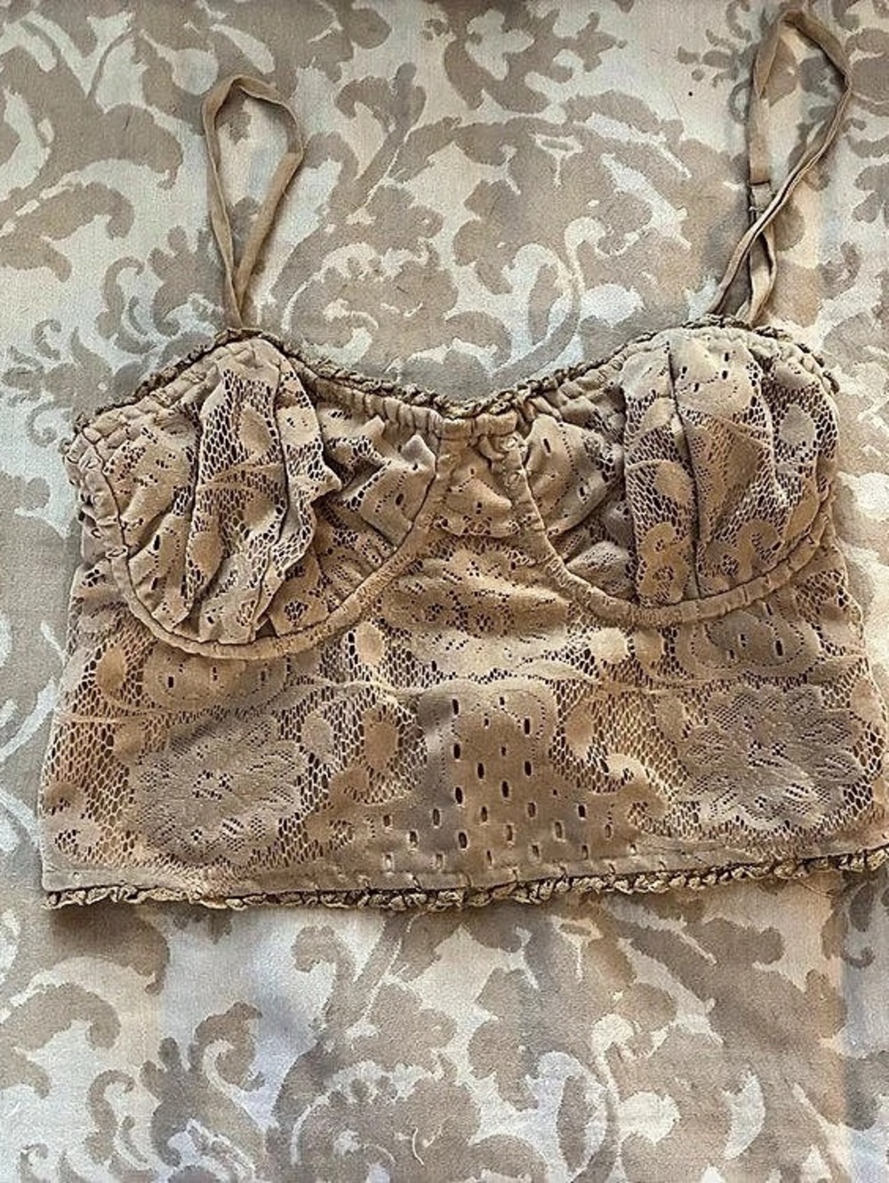 Urban Outfitters Out From Under Modern Love Corset Brown Lace Crop Top